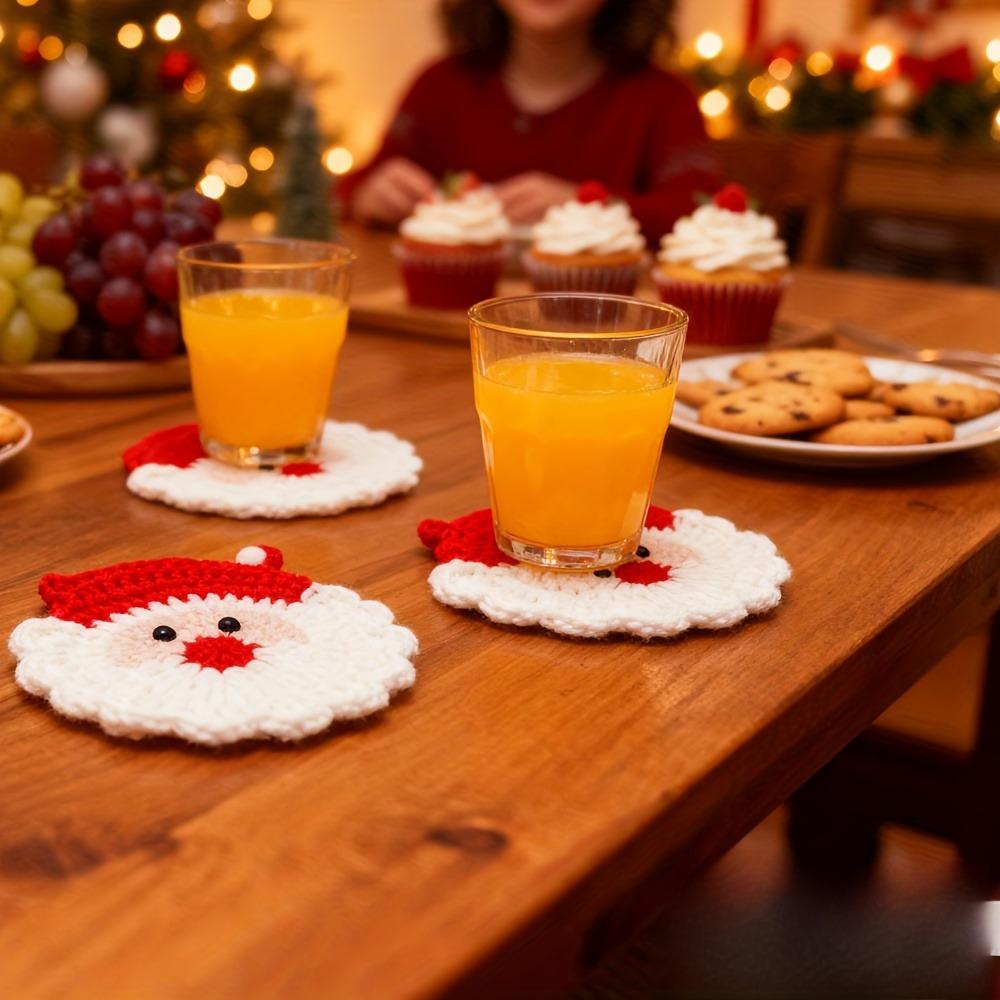 Sottobicchieri a Maglia di Babbo Natale 4 Pezzi Set di Sottotazza Resistenti al Calore Utilizzo per Stoviglie Stagionali Festive Decorazione Natalizia