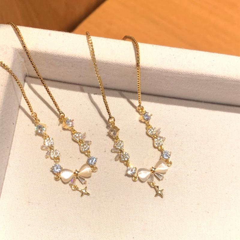 Starry Sky Zircon Bow Bracelet - Elegant, High-End Design for Women