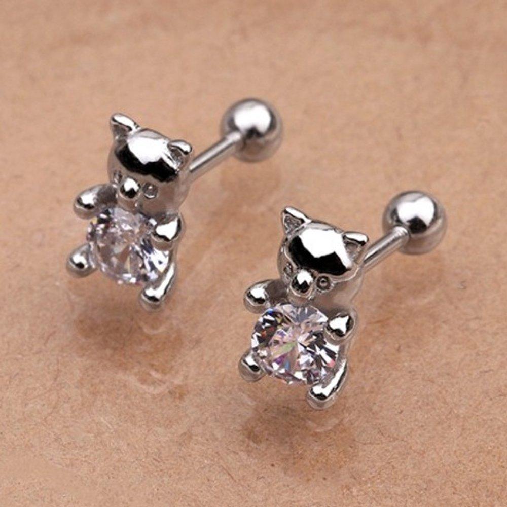 [Aslit] Silver Piercing Earrings Silver 925 Cubic Teddy Bear