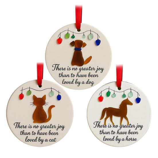 Sea Glass Art Animal Ornament Handmade Hanging Sea Glass Dog/Cat/Horse Ornament for Christmas Tree Coastal Home Decor Pet Memorial Gift for Pet Lovers