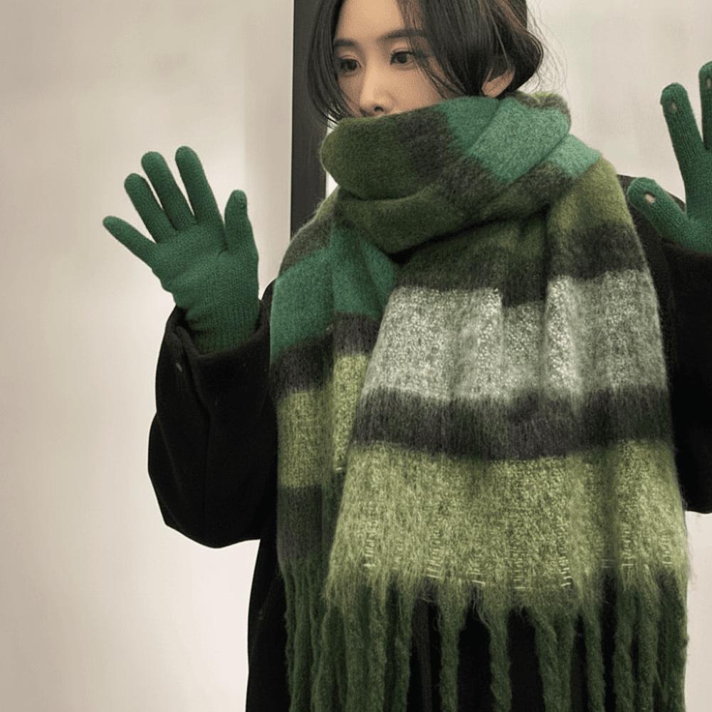 Thermal Plaid Mufflers Thick Tassel Shawls Chunky Neckwear Winter Scarves  Outdoor Travel