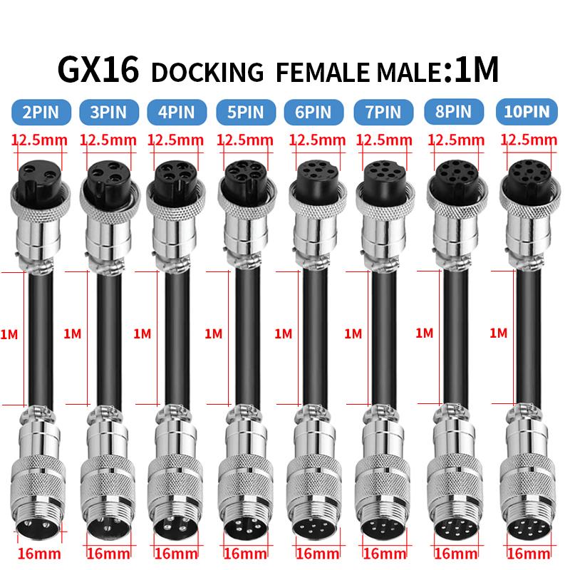 Waterproof GX16 Aviation Electrical Connector 2 3 4 5 6 7 8 10 Pin 1m Extension Cable Air Male Female Socket Plug Wire Adapter