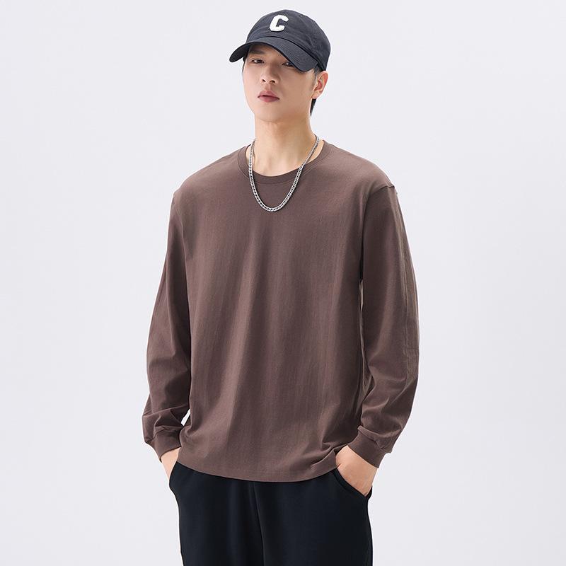 Cotton Long-sleeved T-shirt for Men In Spring and Autumn Latest Pure Cotton Round Neck T-shirt for Men with Screw Bottoming Top