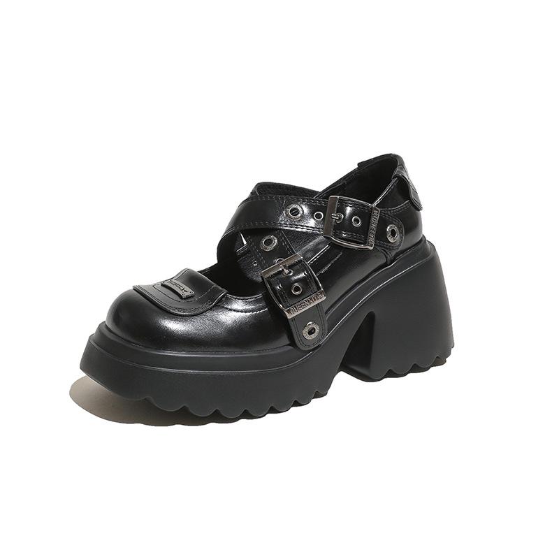 Туфли с толстой подошвой Muffin для увеличения высоты толстых туфель на высоком каблуке Новые женские туфли Cross Single весна-осень сто один 34 чёрный 4369₽