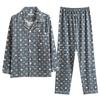 Men's Printed Long Sleeve Knit Cotton Pajama Set with Cardigan Lapel for Spring, Autumn, Winter