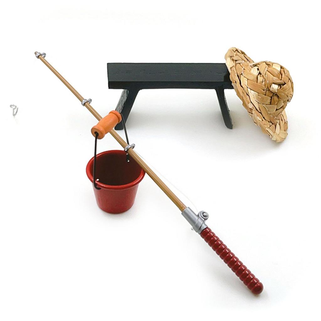 1/12 Model Fishing Equipment Set Dense Travel Tiny Rod Bucket Chair Simulation Activity Gear
