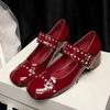 Fashion High Quality Patent Leather Woman Pumps Mary Jane Shoes Japanese Style Lolita Ankle Buckle Square Toe High Heels Zapatos Mujer