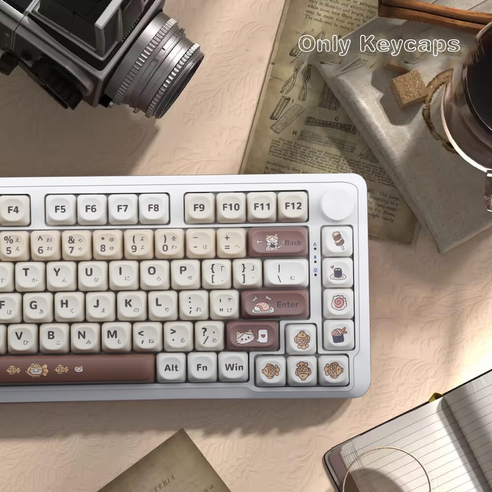 Teclas PBT Tema Gato Sushi Japonês 5 Lados Dye Sublimation para AULA e Teclado Mecânico MX Switch Conjunto de 134 Teclas - Teclado F75/F99/S98/K668/S-K80,