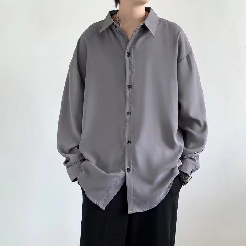 2026 Spring/Summer High-End Men's Loose Korean Style Solid Color Long Sleeve Casual Shirt