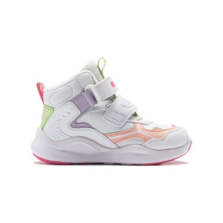 Li Ning Kids Sports Trend Non-Slip Shock Absorbing Wear-Resistant Warm Fleece Outdoor Shoes Kids Shoes White Orange YKNT150-2