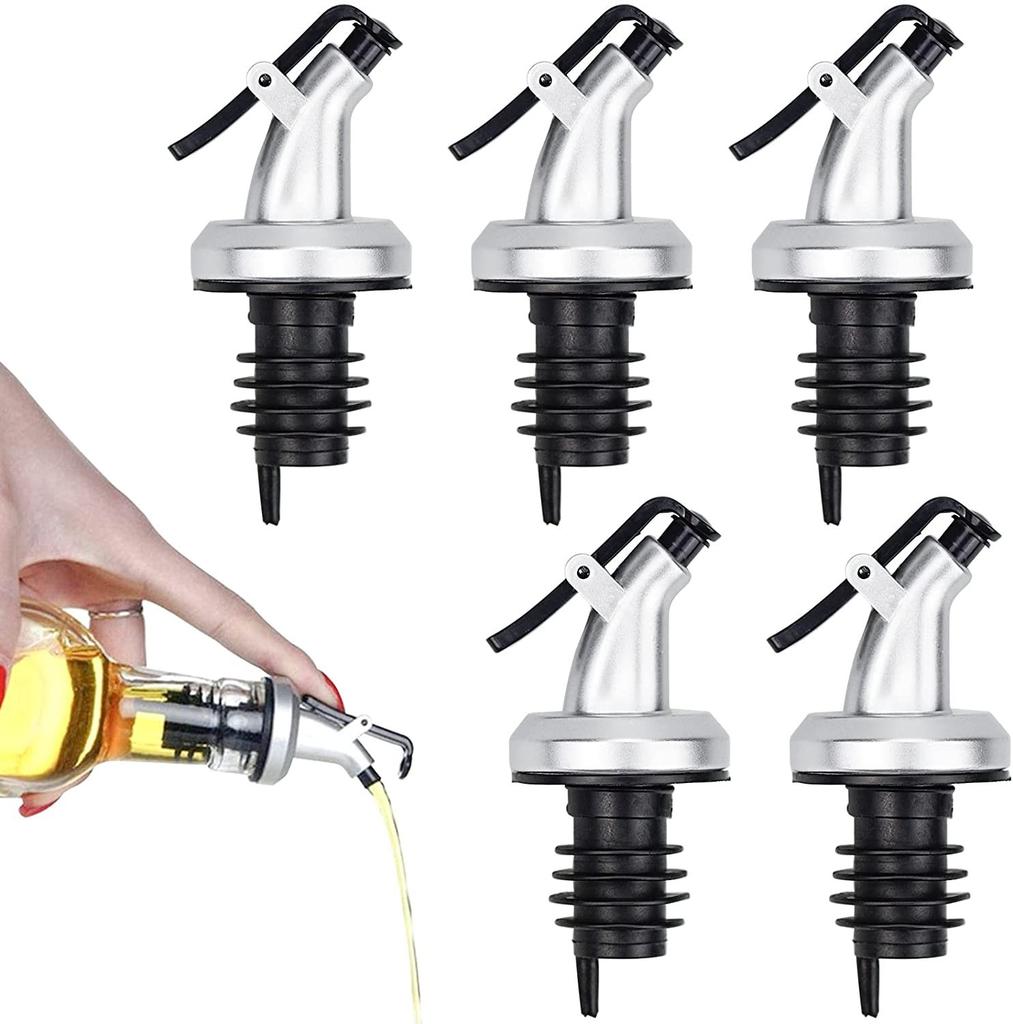 5Pcs Bottle Pourer Liquor For Spirit Oil Olive Stopper Dispenser With Dust