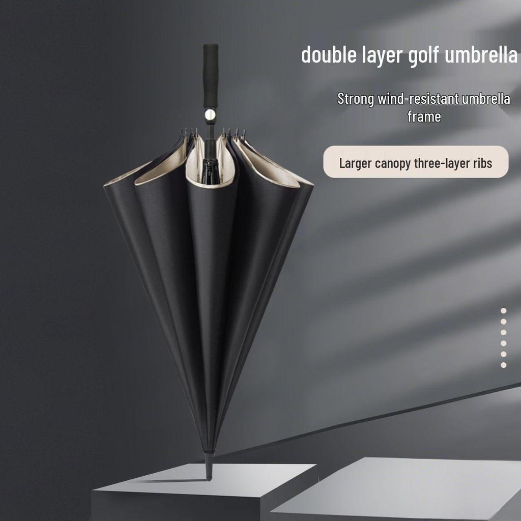 Herren Extra-Großer Doppelschichtiger Regenschirm mit Langem Verstärktem Griff für Zwei oder Drei Personen, Sturmfest und Langlebig.