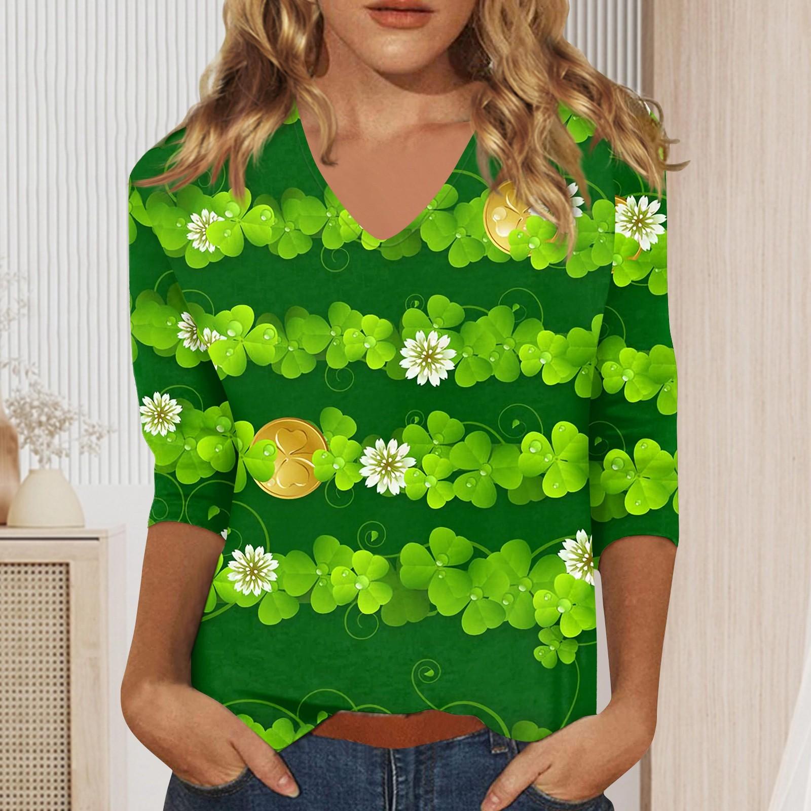 

Женская мода на каждый день Повседневная футболка с v-образным вырезом и семиточечным рукавом с принтом Топ L