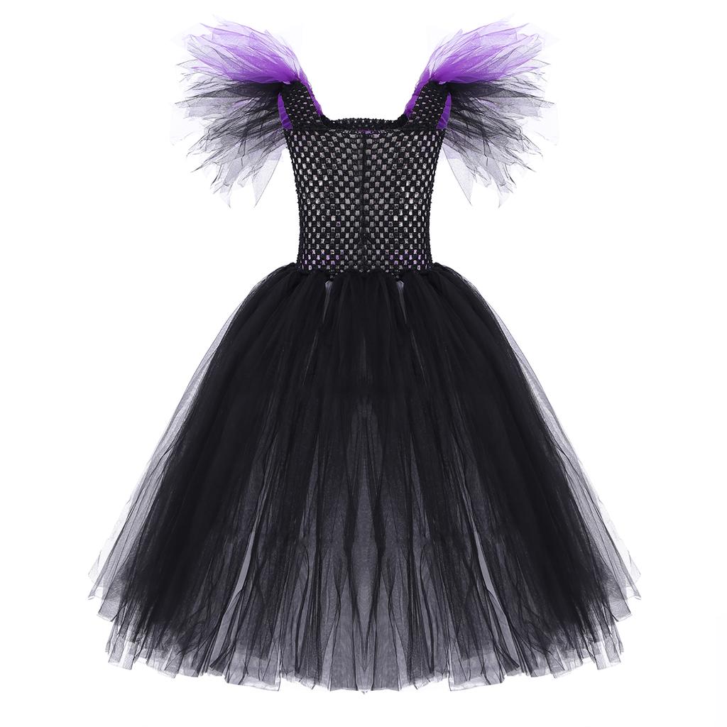Kids Girls Queen Fluffy Tutu Dresses Children Halloween Witch Cosplay Party Dress Up Costume