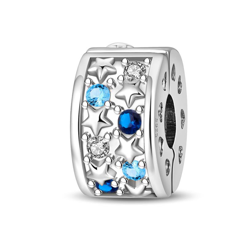 Genuine copper Colorful Stopper Clip Star Shape Bowknot Bead Charms Spring Compatible With Pandora Authentic Bracelets Fine Jewellery Gift Women Diy