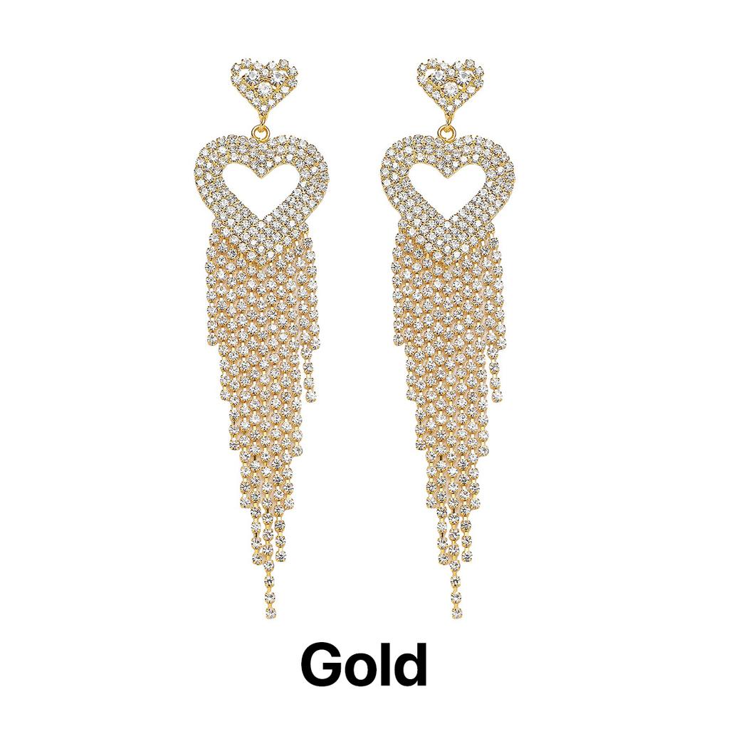 Long Tassel Rhinestone Earrings Dangle Jewelry Crystal Bridal Wedding Earrings Accessories for Women and Brides