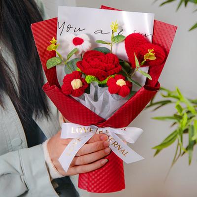 2026 Handmade Knitted Rose Bouquet Crochet Flowers Wool Craft for Mother's Day Graduation Gift Home Decor