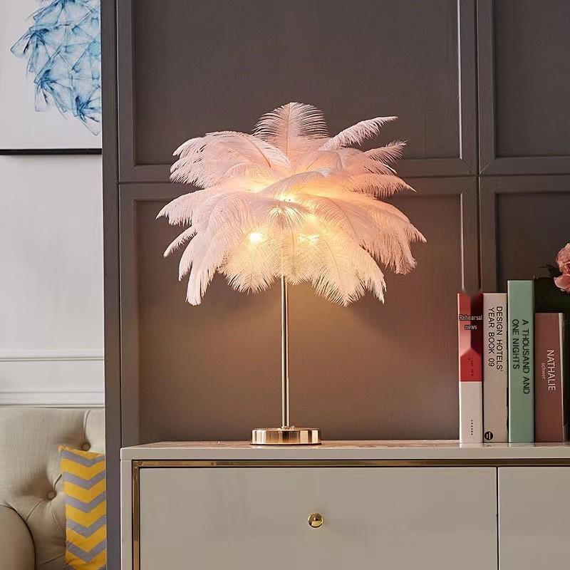 Luxurious Feather Night Light - Dimmable Desk and Decorative Lamp for Living Room or Bedroom