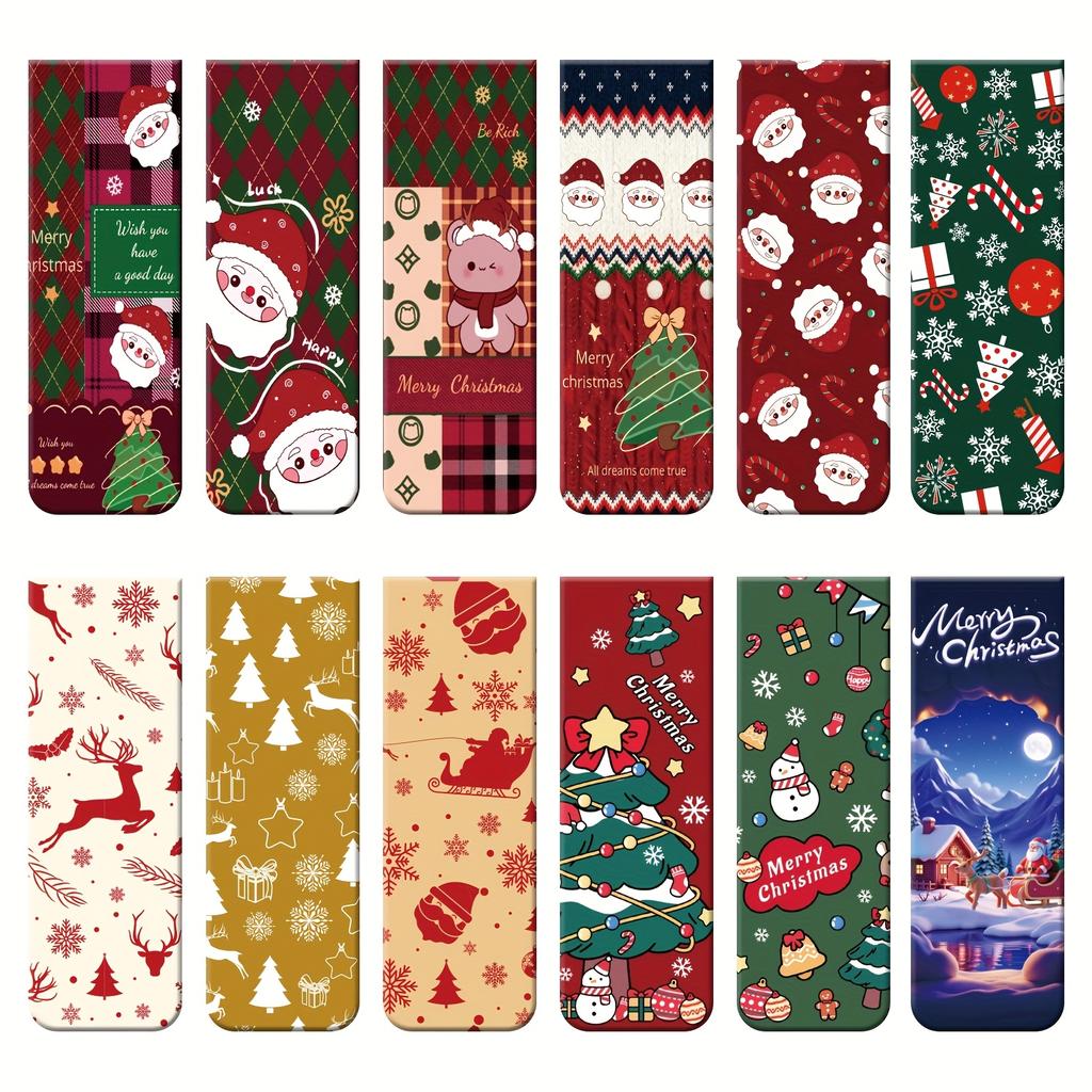 12 Stück Magnetische Lesezeichen mit Weihnachtsmotiven - Festliche Feiertagsthemen, Ideal für Leser, Studenten und Lehrer, 5,99x2,01 cm