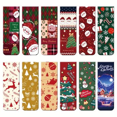 12pcs Magnetic Bookmarks with Christmas Designs - Festive Holiday Themes, Ideal for Readers, Students, and Teachers,5.99x2.01 Cm