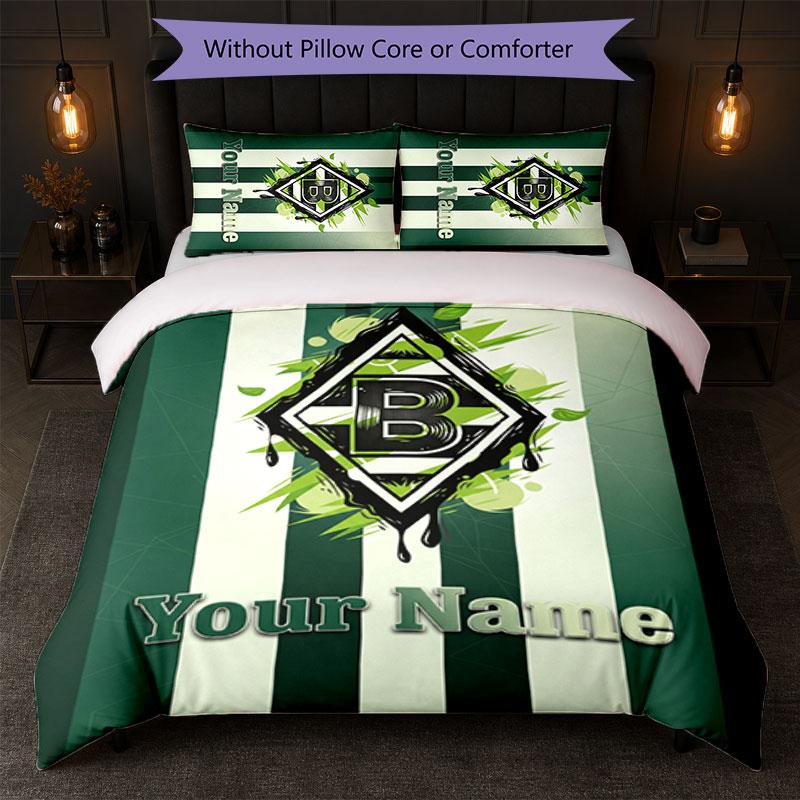 Juego de Ropa de Cama con Nombre Personalizado Borussia Mönchengladbach 1 Funda Nórdica + 2 Fundas de Almohada Logo de Fútbol Regalo Personalizado para Ocasión Especial Decoración de Dormitorio
