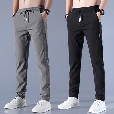 Men's Korean Style Casual Ice Silk Pants, Large Size, Fashionable Trendy Straight-Leg