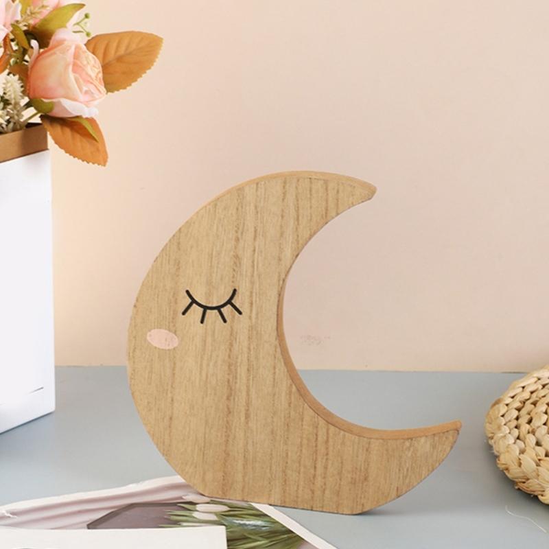 Nursery Shelf Accent Set, Wooden Moon and Cloud Room Display Decorations Pair for Tabletop Bookshelves Accessories Gift