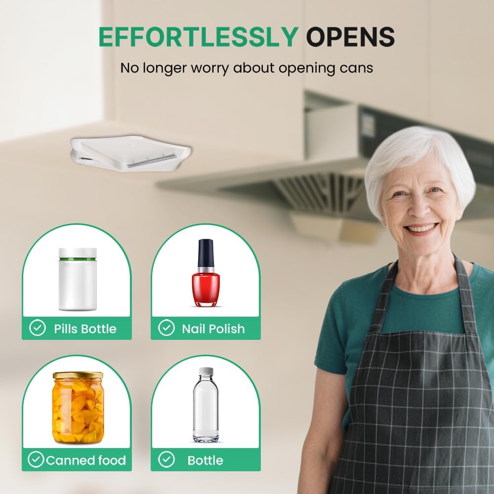 Under Cabinet Jar Opener, Opens Lids Up to 5 Inches - Extra Strong Leverage for Tough Jars & Large Cans, Built-in Bottle Opener - Top Rated for