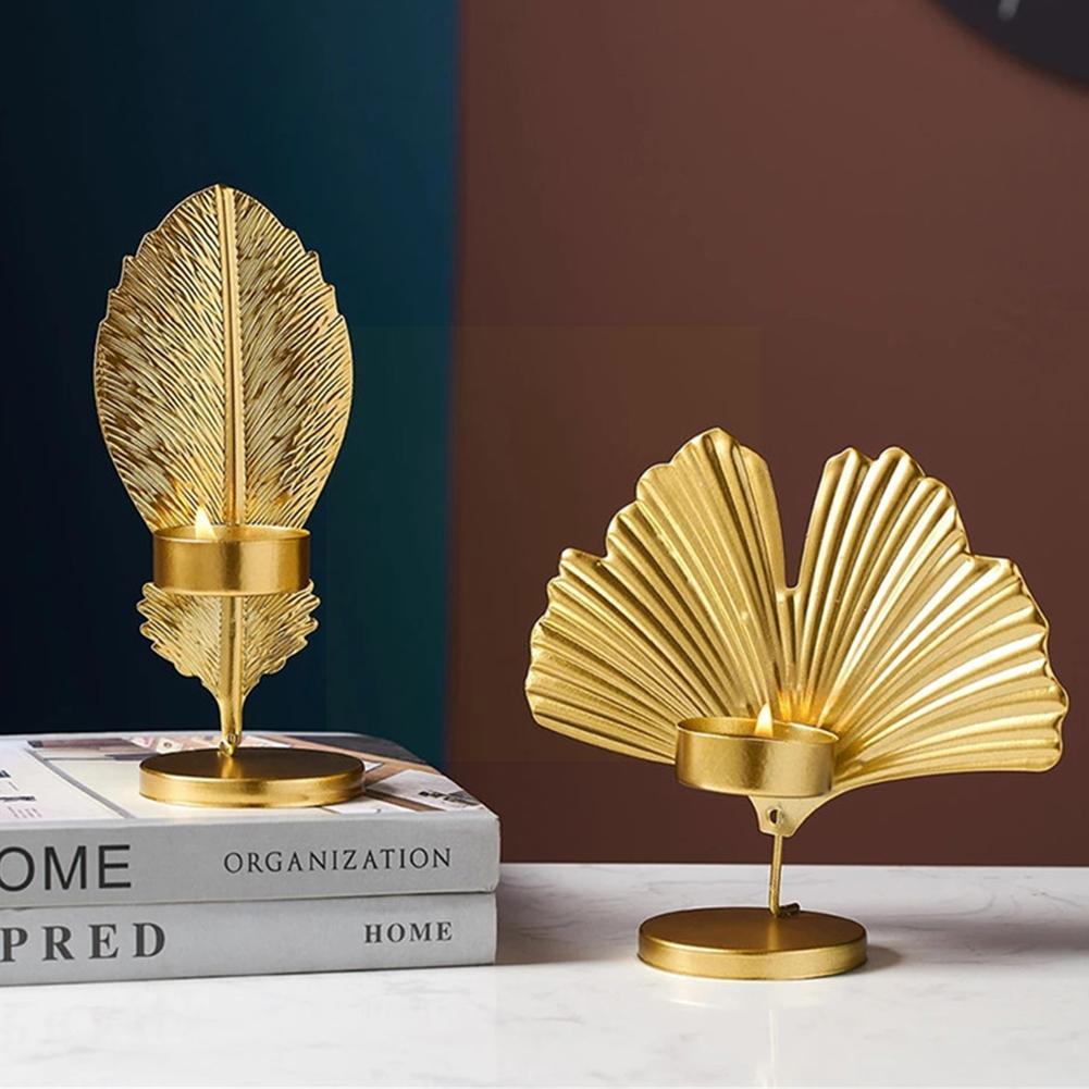 Black Wrought Iron Candle Holder Golden Base Living Desktop Decoration Christmas Leaf Room Crafts Simple 2024 Gold