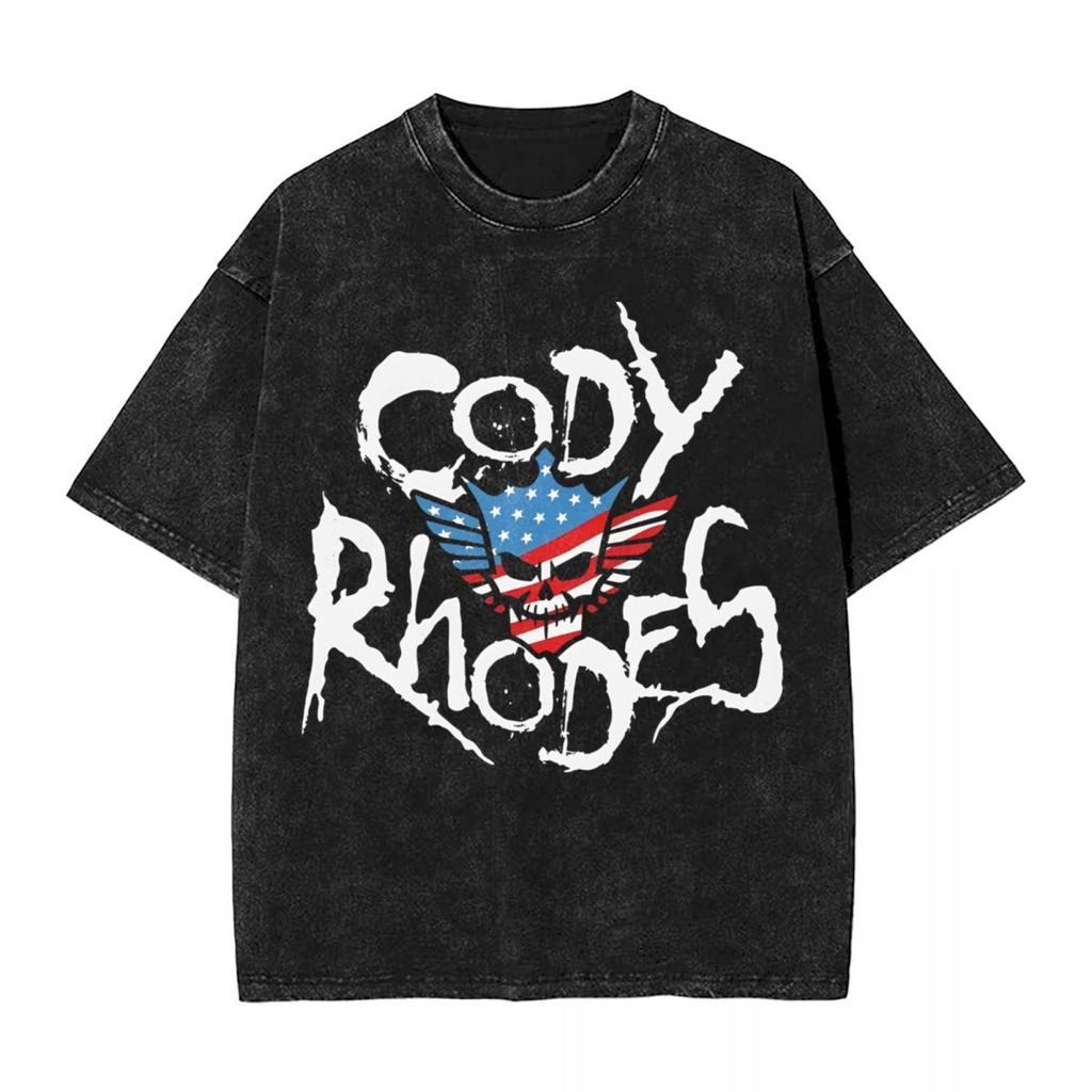 Retro Cody Rhodes Vintage Washed Tshirt Men Cotton Tops Shirts Retro Crewneck Short Sleeve