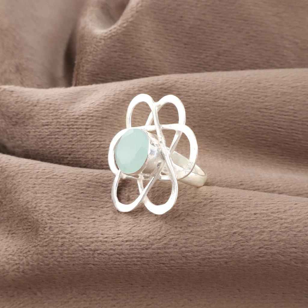 Aqua Chalcedony Handmade Gemstone Ring Jewelry, 925 Solid Sterling Silver Ring Unique Design Jewelry, For Women