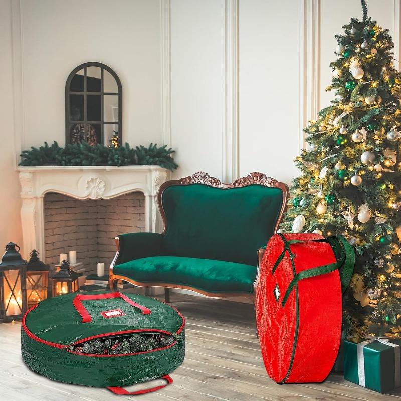 Christmas Wreath Storage Bag with Heavy Duty Handles - Durable Wreath Storage Container & Garland Holiday Artificial Wreath Holder