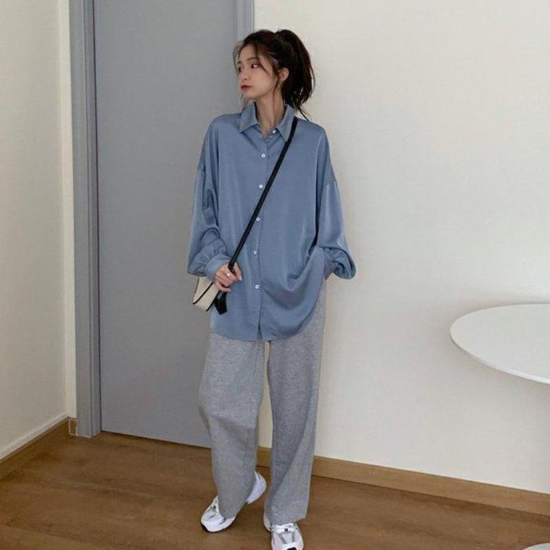 Koszula oversize Damska letnia szykowna kardigan Lantern Sleeve Biała koszula z długim rękawem Top na co dzień