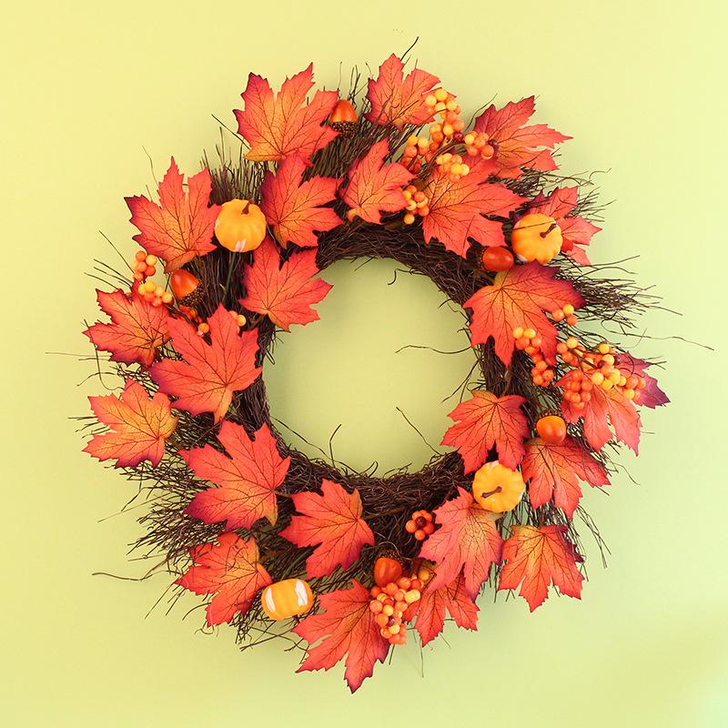 

Праздник урожая Тыква Кленовый лист Венок Подвесная дверь День благодарения Осенний Цвет Имитация мертвой ветви Ротанговое украшение