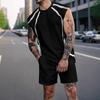 Summer New Men's Casual Fashion Simple Printed Vest and Shorts Set, Simple and Breathable