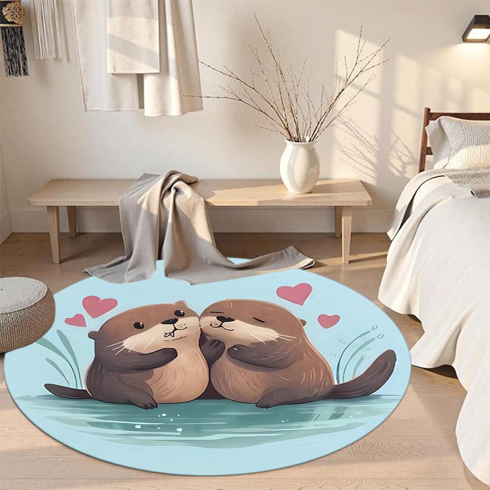 Capybara Round Floor Mat Suitable for Entryway Foyer Hallway Kitchen Antislip Round Carpet Decorate Offices Birthday Christmas Gift