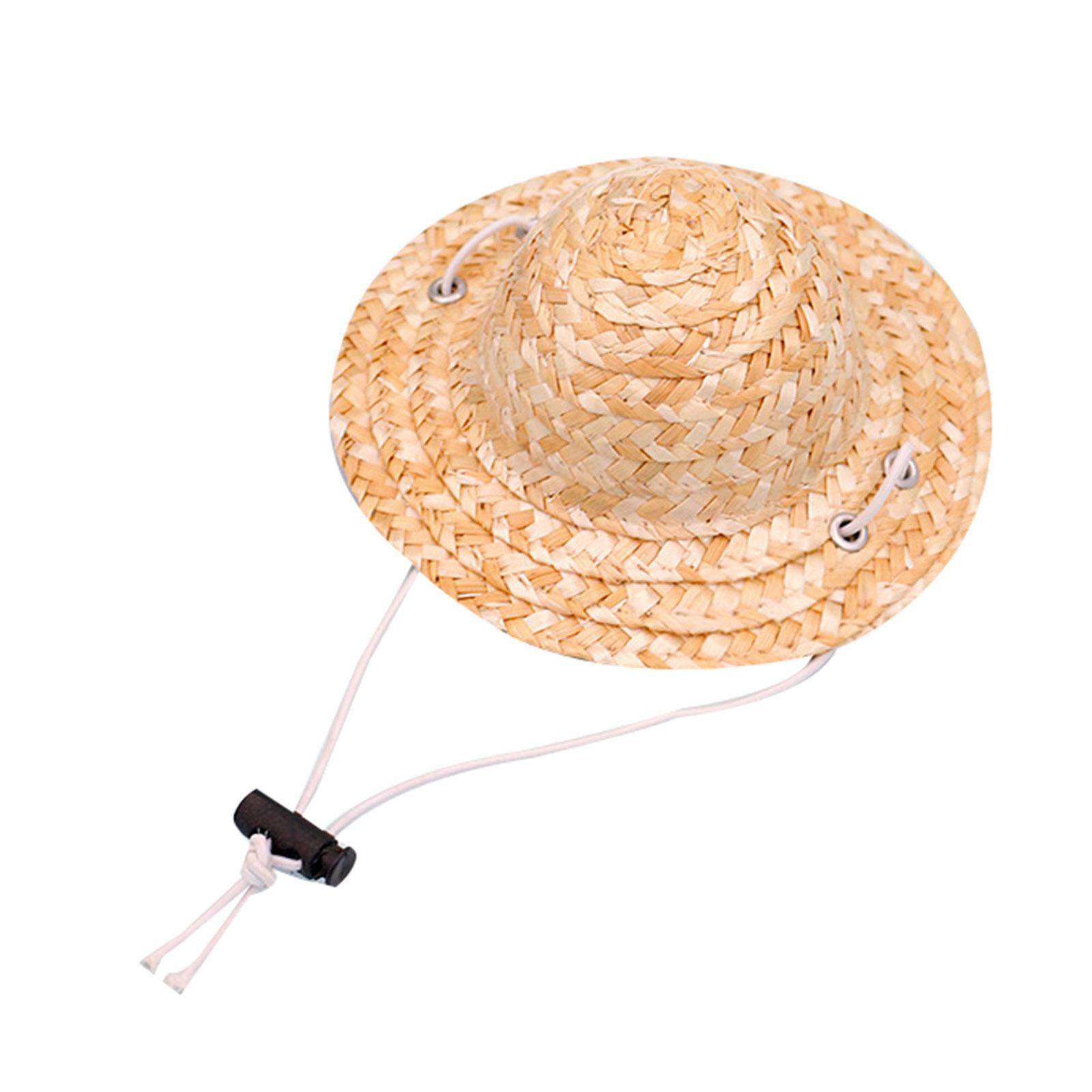 Pet Bucket Hat Dog Costume Hat Summer Sun Cap Outdoor Dog Handwoven Straw Hat Puppy Photo-Props Hats Pet Accessories M