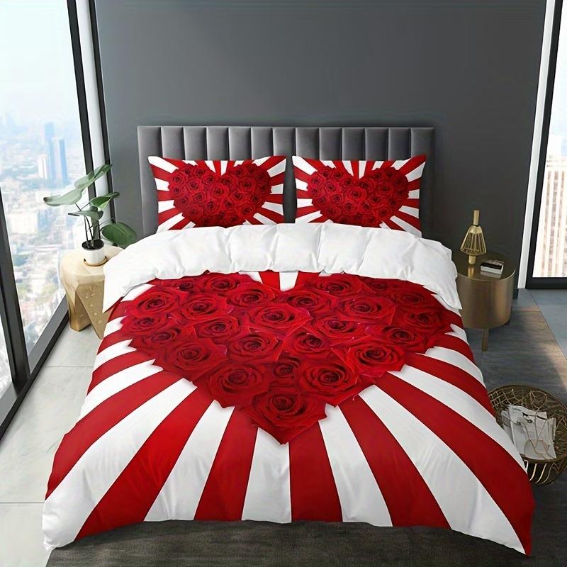 Dark Red And Black Three-Piece Bedding Set With Queen King Size Featuring Printed English Letters On The Duvet Cover