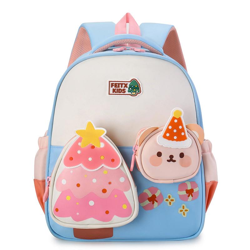 Nylon Kids School Bag With Christmas Tree And Little Bear Decoration Daily For