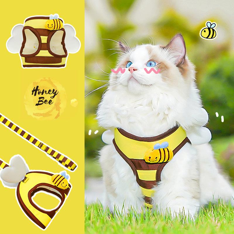 Little Bee Dog Chest and Back Strap Cute Cartoon Pet Vest Style Chest and Back Strap Outdoor Dog Walking Leash