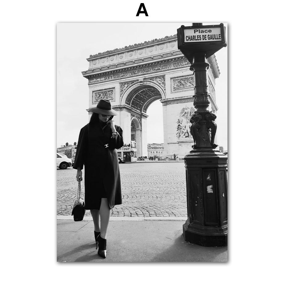 Paris Tower Fashion Girl Star Dog Black White Photos Posters Wall Art Canvas Prints Painting Picture for Living Room Home Decor