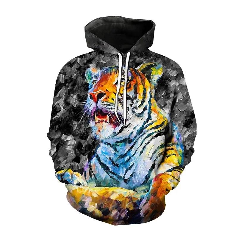 Autumn New Men's Animal Tiger Sweatshirts 3D Printed animal Hoodies Sports hoodie loose long sleeve pockets Fashion Hoodie