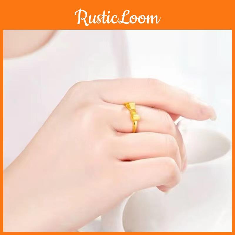 Brass Adjustable Stunning Gold Plated Ring With Heart Bowknot And Wheat Design