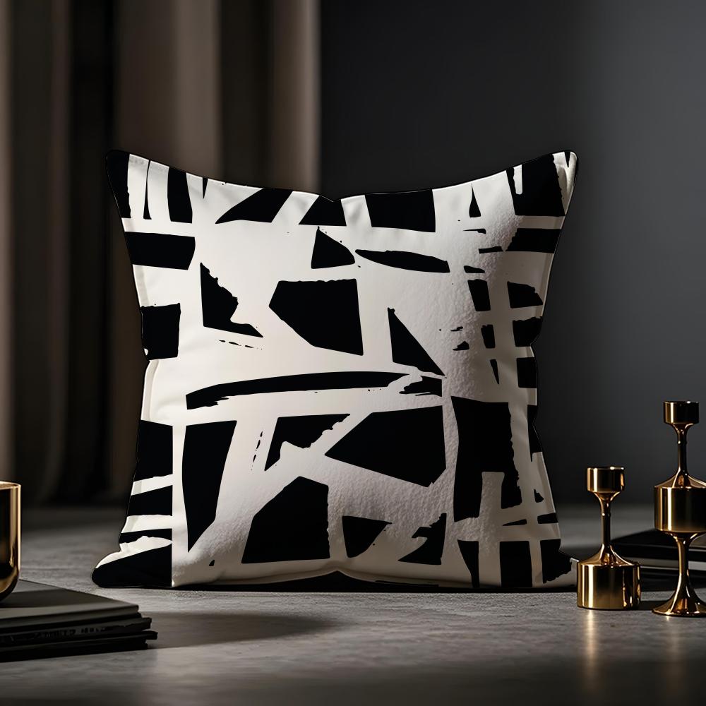 Black And White Abstract Style Cushion Cover Anti-dustmite Pillowcase Invisible Zipper Silky Short Plush Sofa Cushion Cover