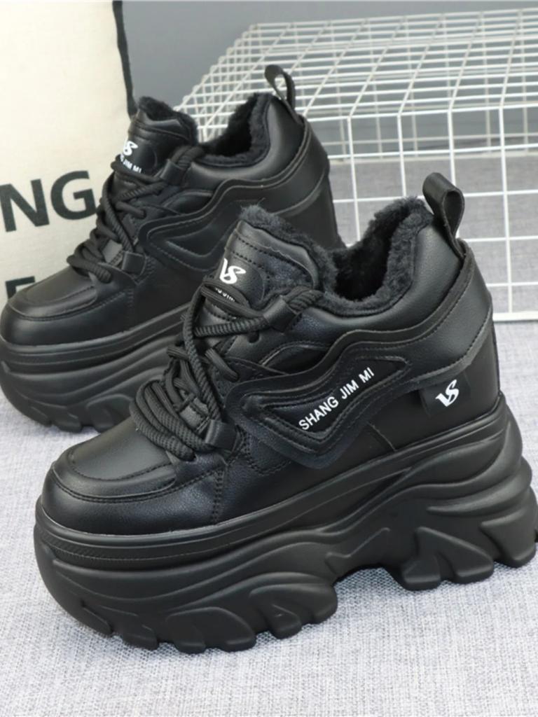 Fashion Retro Genuine Leather Ladies Designer Sneakers Outdoor Casual Thick Bottom Women Vulcanized Shoes 12CM Winter Popular