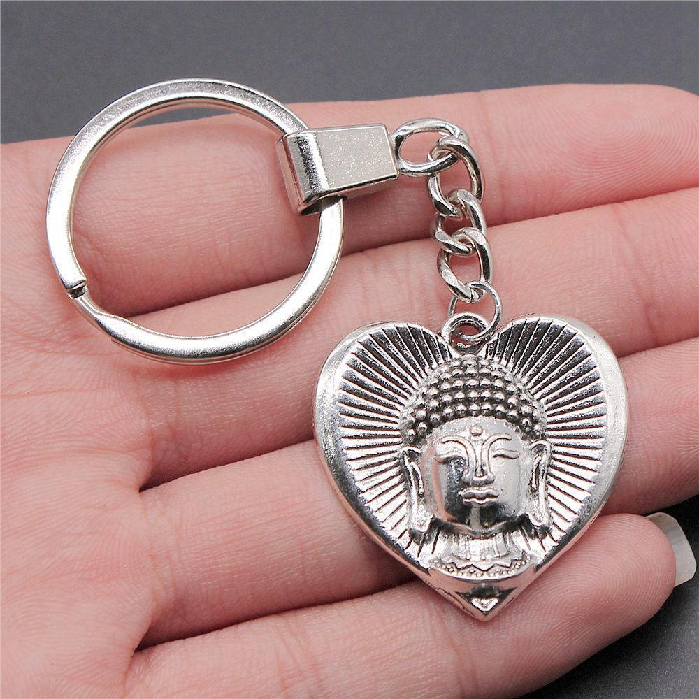 Chiefs Pharaohs Buddha Spiritual Amulet Pendant Antique Bronze Metal Keychain with 30mm Ring for Couples