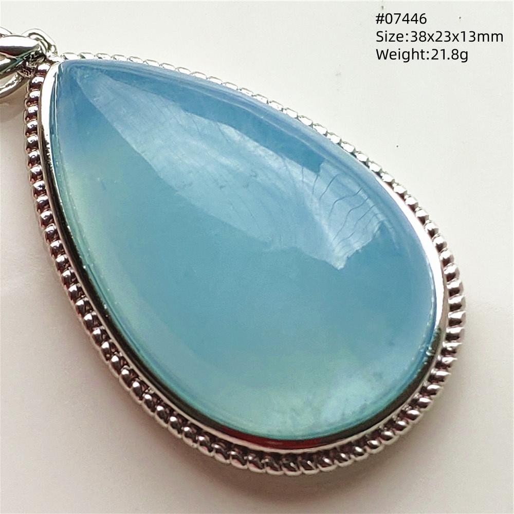 Natural Blue Aquamarine Oval Pendant Jewelry For Women Men Dark Aquamarine Necklace Fashion Brazil AAAAAA