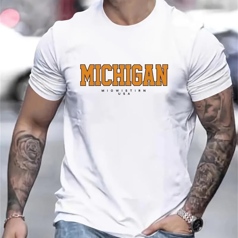 

Тішотка з текстом Michigan USA , М яка, дихаюча та стійка до вицвітання, Класичний крій для повсякденного носіння XXL білий
