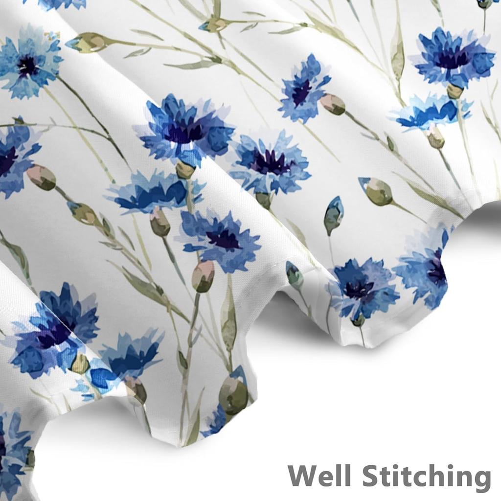 Blue Watercolor Floral Shower Curtain, Botanical Wildflower Design, Waterproof Polyester With Hooks