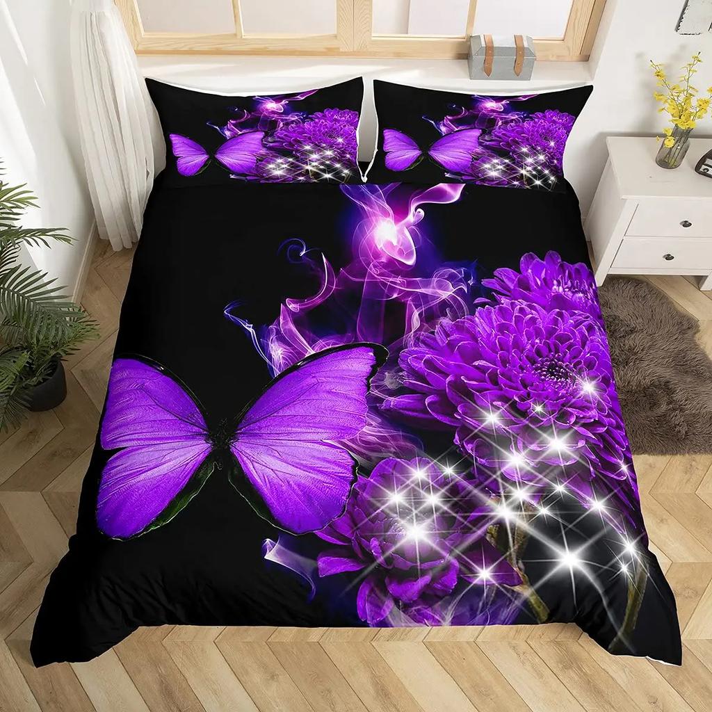 Comforter Floral Butterfly Flower Bedding Set Full King For Girls Women Botanical Flowers Comforter With 2 Pillow Cases
